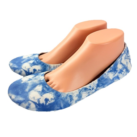 Lucky Brand Erin Womens 10M Ballet Flats Blue White Tie Dye Denim Canvas Slip On - Picture 1 of 6